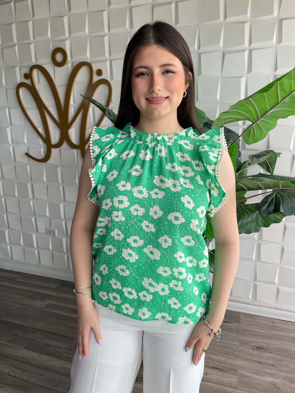 Green Print Top