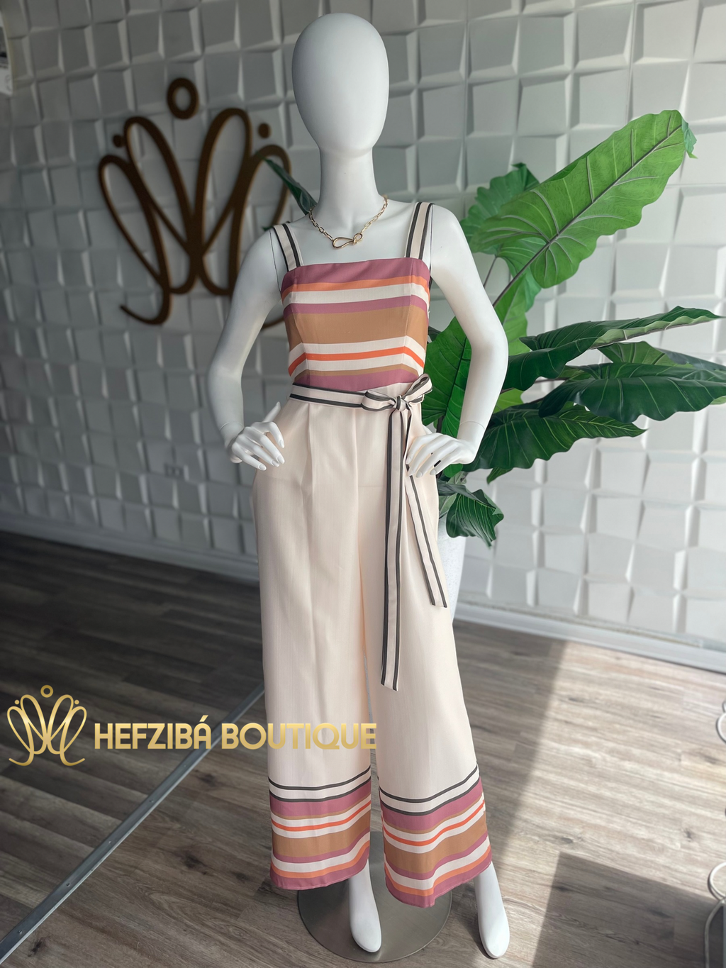 Stripes Beige Jumpsuit
