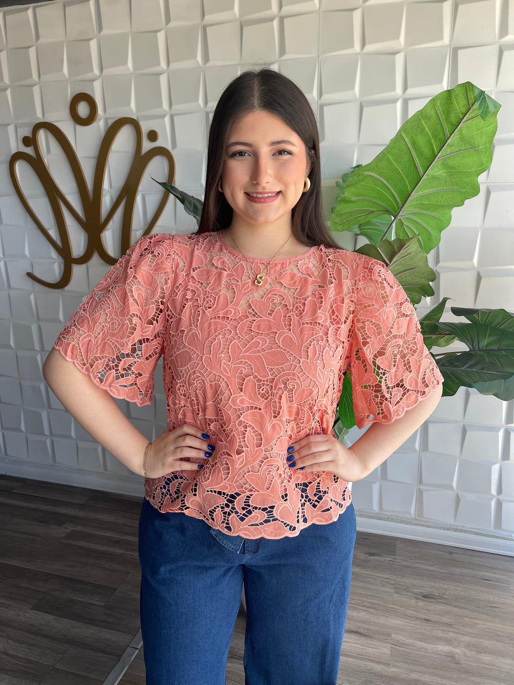 Coral Lace Top