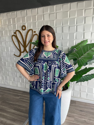 Blue Print Fashion Top