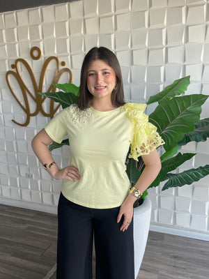 Laced Sleeve Yellow Top