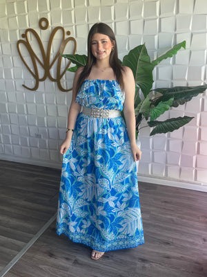 Blue Mix Strapless Dress