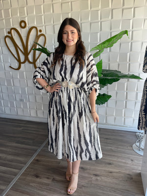 Ivory Navy Mix Dress