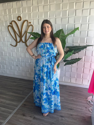Blue Mix Strapless Dress